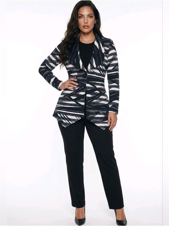 Jackets & Blazers - Zooni Collection Black & White Striped Asymmetric Blazer